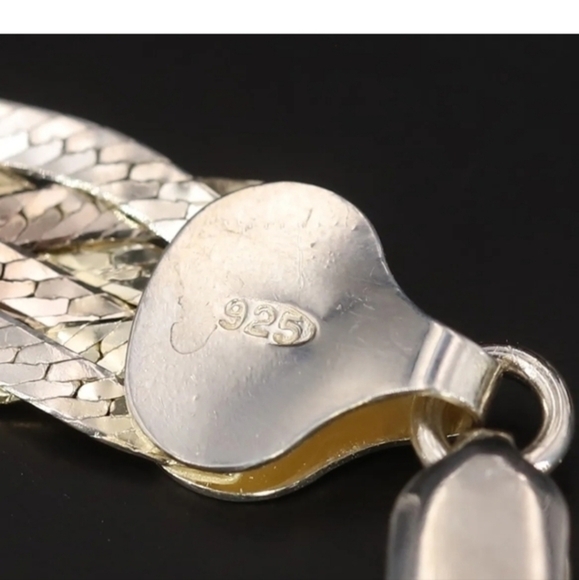 Sterling silver 7" herringbone chain 7‎ mm braided tri color bracelet - Picture 3 of 5